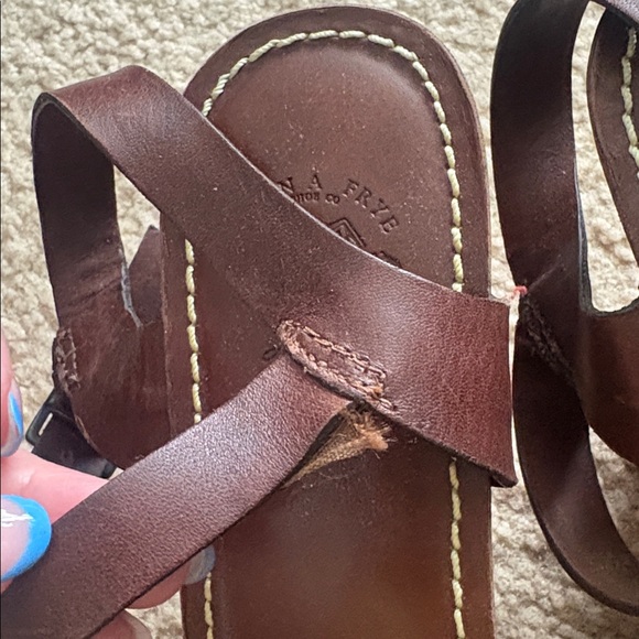 Frye Brown Leather Clog Wooden 4" Heel Strappy Sandal Stud Sz 9 - Picture 3 of 10